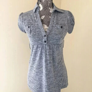 Empire waist marled gray short sleeve career top Size small